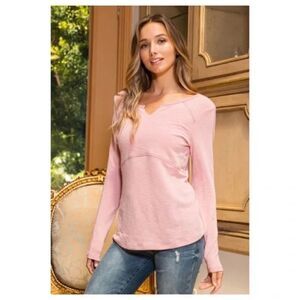 Ces Femme Top Overlock Stitch V-neck Long Sleeve Mauve